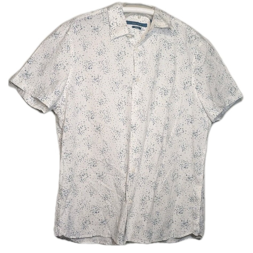 Perry Ellis‎ Shirt Men's Short Sleeve Cluster Oil Stripe B&t Bright White L/G